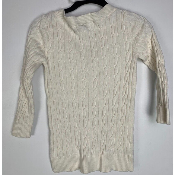 Cable Knit Cream Sweater By Loft - Womens Small Long Sleeve Ribbed Hemline - Picture 2 of 5
